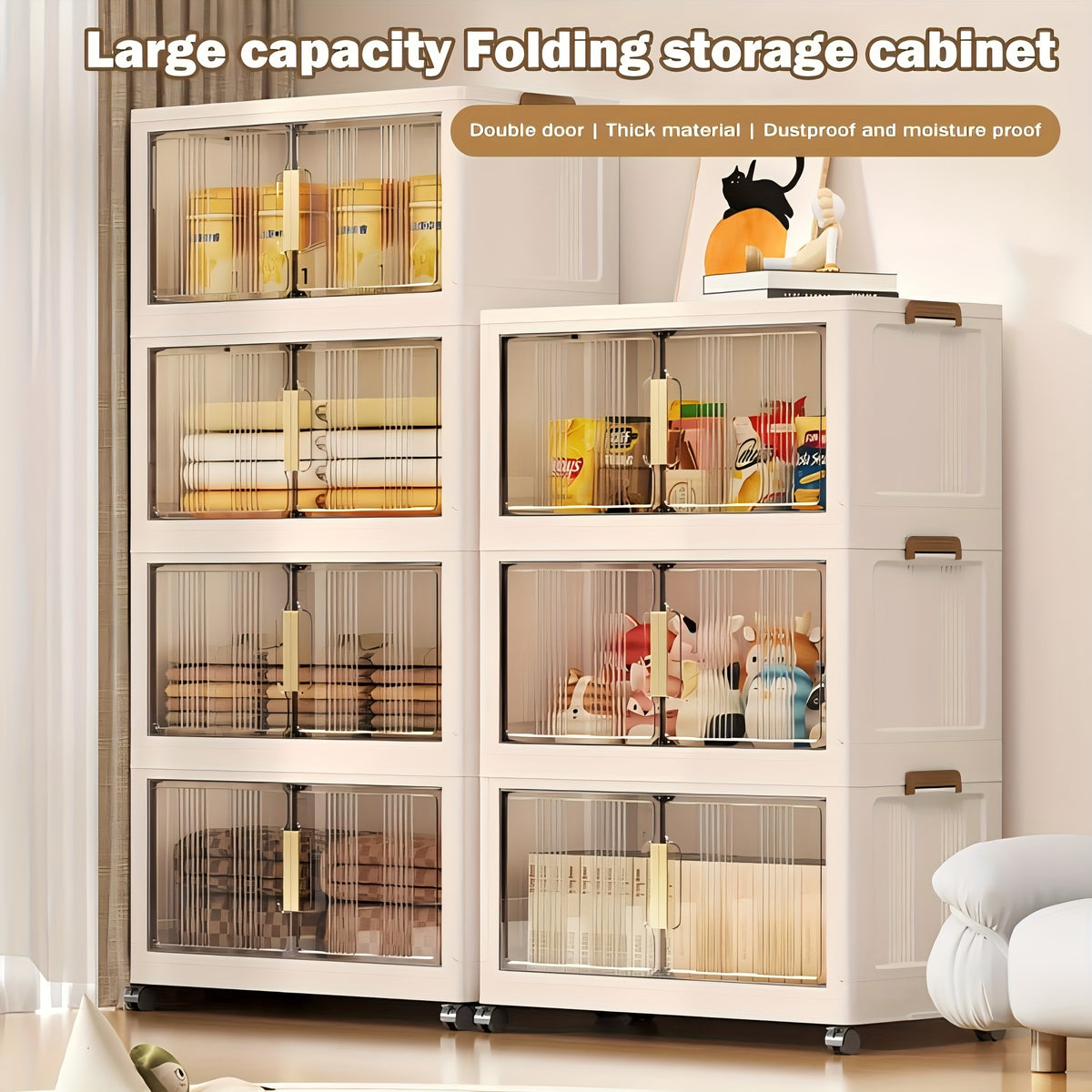 29.2" Wide Extra Large Collapsible Storage Cabinet 4/5-Tier – Stackable Plastic Bins with Lids & Wheels, Foldable Organizer System for Closet, Bathroom, Home, Office & Dorm