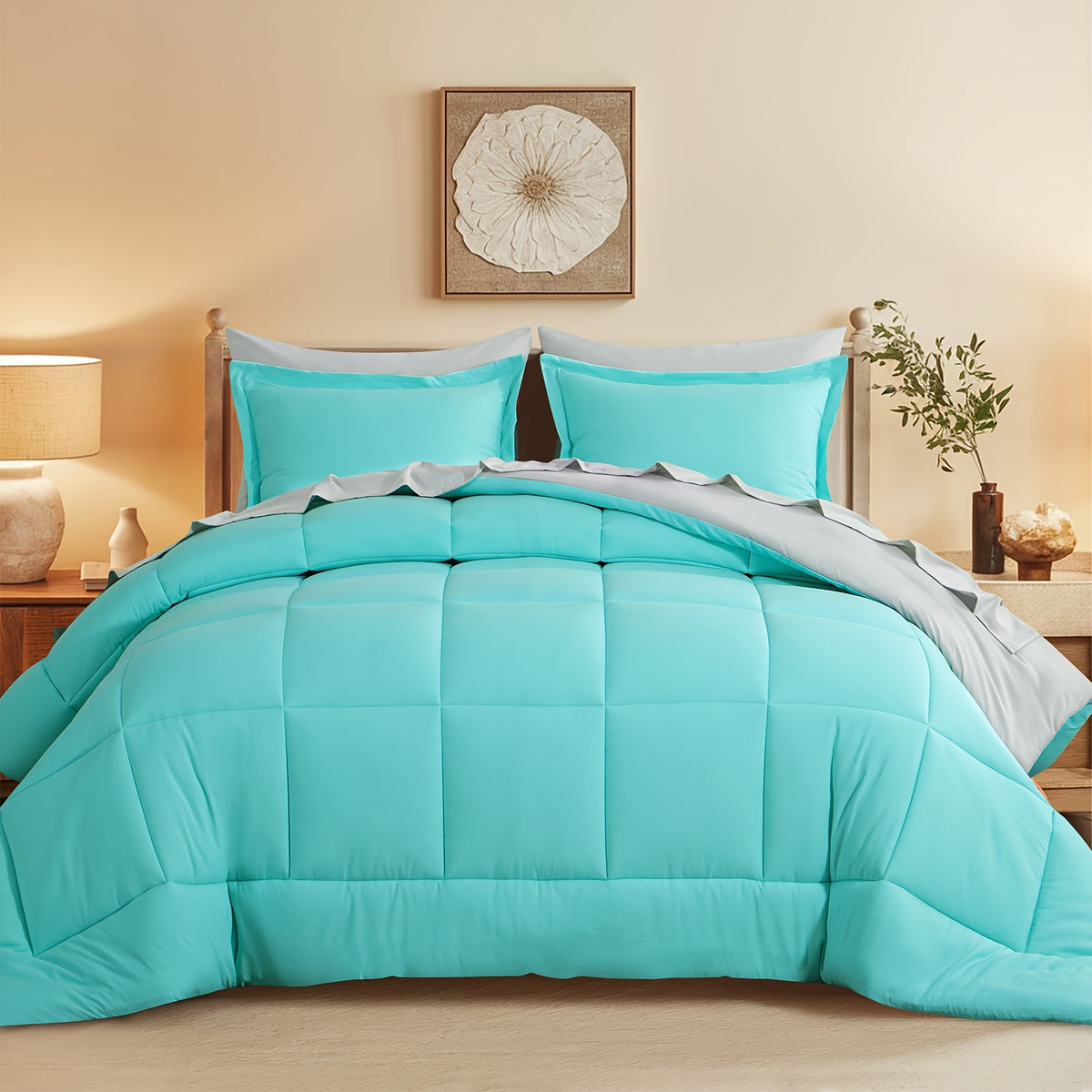 Bed in a Bag Queen 7 Piece Fluffy Comforter Set – Ultra-Soft Microfiber Bedding with Comforter, Fitted Sheet, Flat Sheet & 4 Pillowcases, Hypoallergenic Breathable All Season Bedding Gift for Her