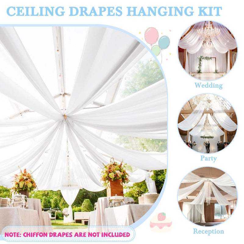 Ceiling Drape Hanging Kit Stainless Steel – Circular Ceiling Display Stand with Hooks & Chains for Wedding, Event, Stage & Gazebo Decoration