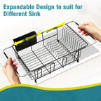 Stainless Steel Over-the-Sink Dish Drying Rack & Colander Strainer Basket with Expandable Grip – Heavy-Duty Sink-Mounted Dish Drainer for Vegetable Washing & Space-Saving Kitchen Organization
