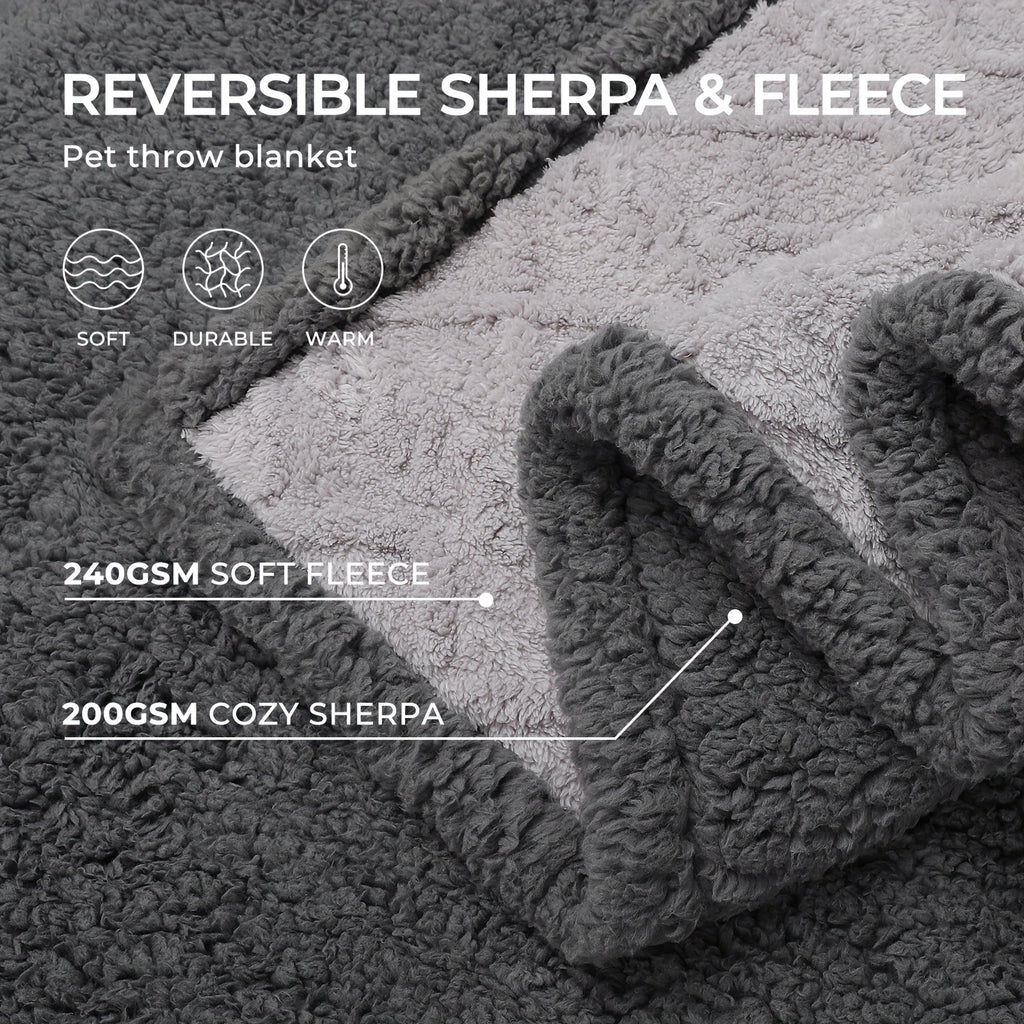 Liquid-Proof Reversible Sherpa Pet Blanket & Furniture Protector – Dog & Cat Throw Cover for Sofa, Bed & Couch | Small, Medium & Large Pets | Light Gray, Khaki, Beige