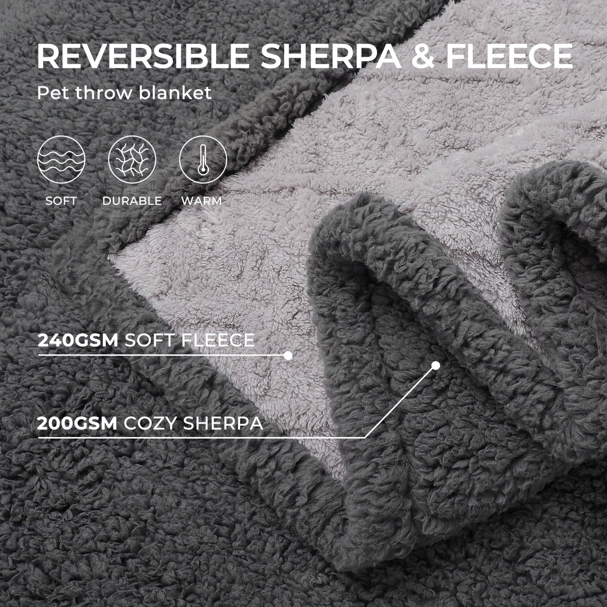 Liquid-Proof Reversible Sherpa Pet Blanket & Furniture Protector – Dog & Cat Throw Cover for Sofa, Bed & Couch | Small, Medium & Large Pets | Light Gray, Khaki, Beige