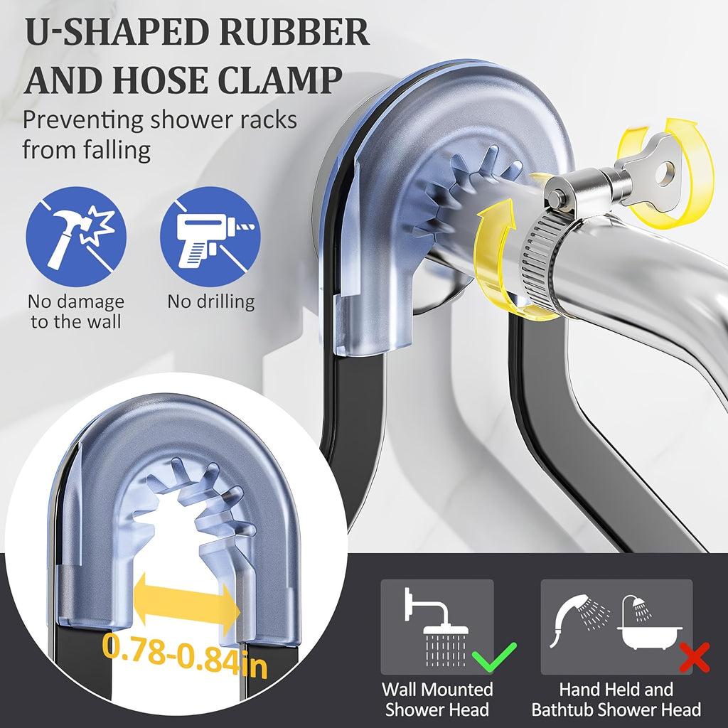 Hanging Shower Rack 5-Piece Set with Soap Holder, Towel & Bathrobe Hook | No-Drill Rust-Proof Adjustable Shower Caddy for Bathroom Storage