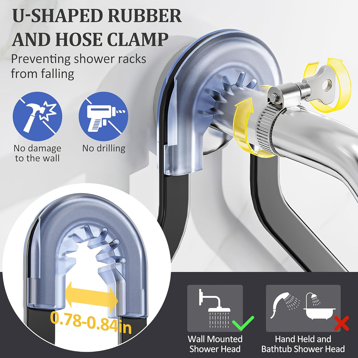 Hanging Shower Rack 5-Piece Set with Soap Holder, Towel & Bathrobe Hook | No-Drill Rust-Proof Adjustable Shower Caddy for Bathroom Storage