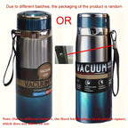 316 Stainless Steel Insulated Water Bottle 800ml/27oz with Carrying Sling - Keeps Cold 24 Hrs & Hot 10 Hrs, Portable Travel Bottle for Camping Hiking Driving, Gradient Blue Red Steel