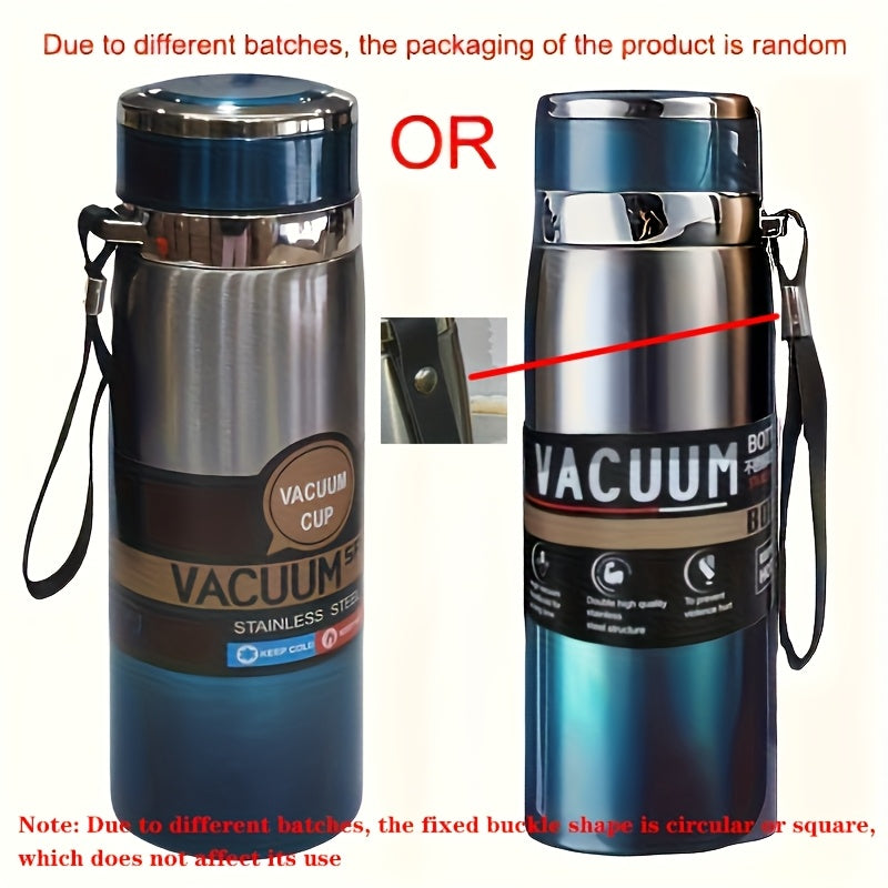 316 Stainless Steel Insulated Water Bottle 800ml/27oz with Carrying Sling - Keeps Cold 24 Hrs & Hot 10 Hrs, Portable Travel Bottle for Camping Hiking Driving, Gradient Blue Red Steel