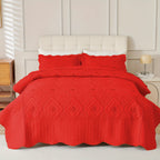 Quilted Embroidered Bedspread Set 3 Pcs – Floral Embroidery, 100% Polyester, Wrinkle-Resistant Lightweight Coverlet for Queen & King Bedroom Decor, 16 Colors