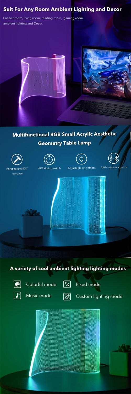 RGB LED Desk Lamp Smart App & Remote Control Dimmable - Futuristic Mood Lighting Table Lamp for Bedroom, Gaming Setup, Office & Room Decor, Modern Bedside Lamp with Color Changing Light