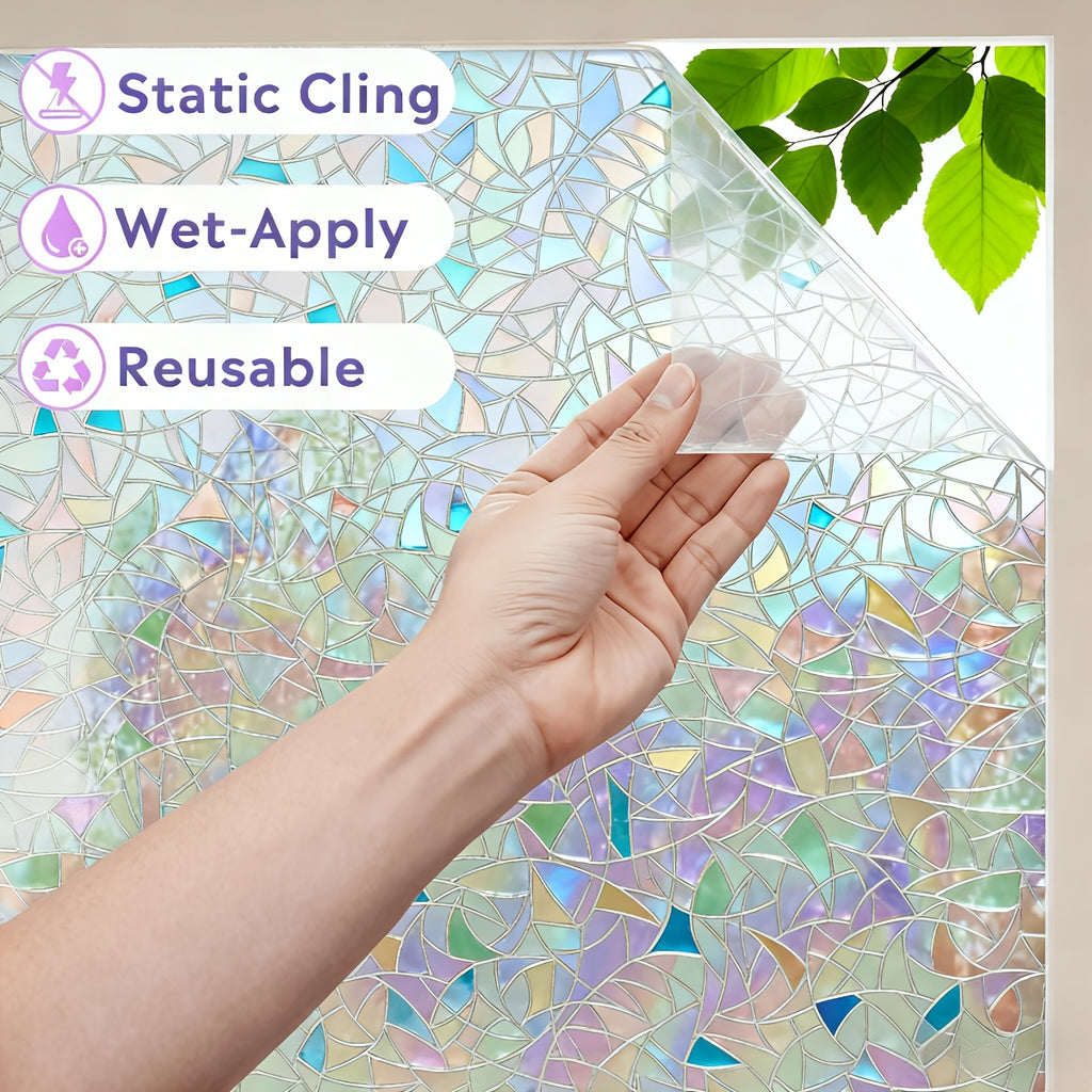 Rainbow Privacy Window Film Static Cling No Glue - Decorative UV Blocking Sun Film, 60% Privacy, Rainbow Light Effect for Home Bathroom Office, 7 Sizes