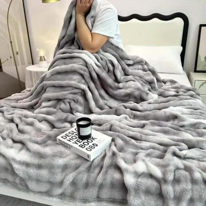 Faux Rabbit Fur Tie-Dye Throw Blanket Reversible Soft Plush Blanket for Bed Sofa Couch All Seasons 4 Colors 4 Sizes Machine Washable