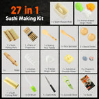Sushi Making Kit for Beginners with Bamboo Rolling Mats, Sushi Bazooka, Onigiri Mold, Rice Paddle & Chopsticks - Complete DIY Sushi Roll Maker Set, Fun Kitchen Gift