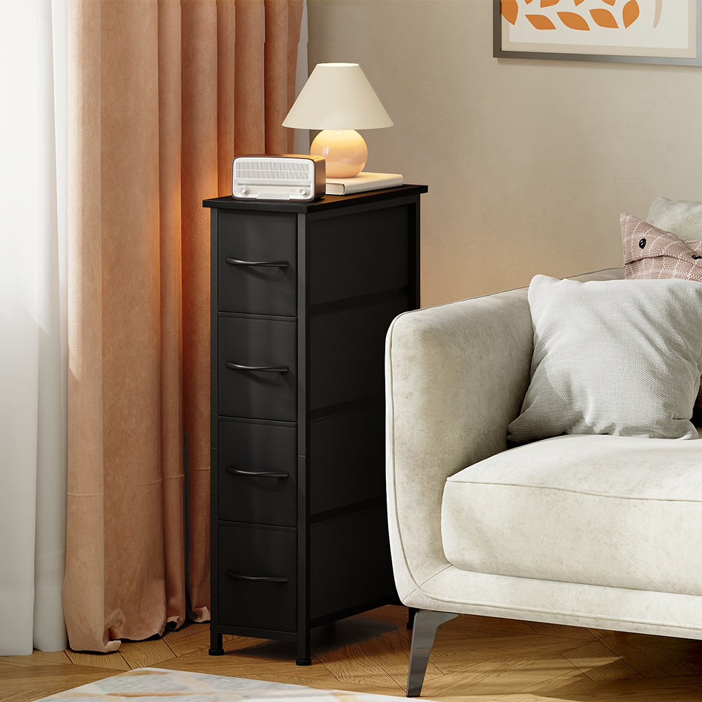 Narrow Dresser with 4 Drawers – Slim Storage Organizer Chest with Removable Fabric Drawers for Bedroom, Bathroom, Closet & Laundry