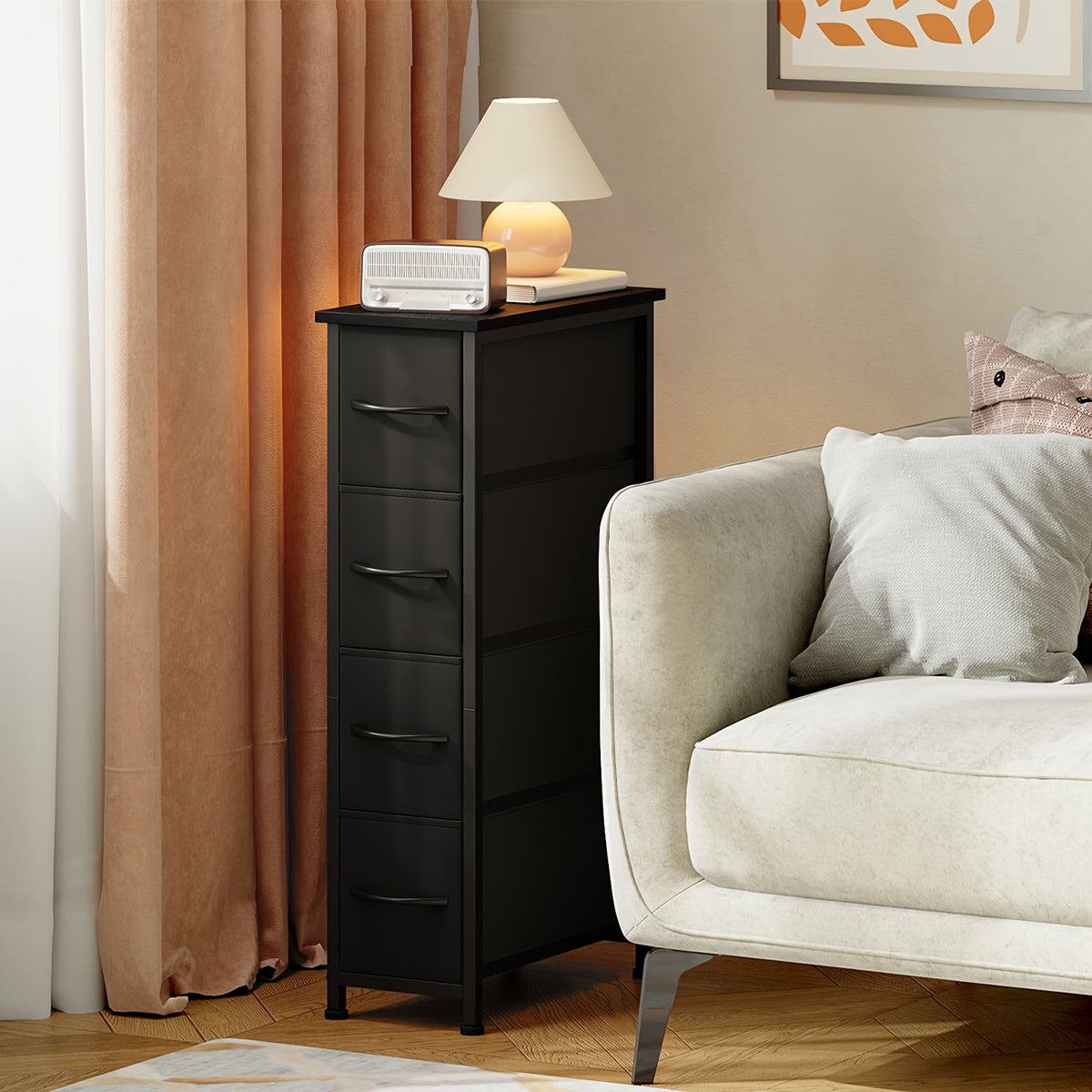 Narrow Dresser with 4 Drawers – Slim Storage Organizer Chest with Removable Fabric Drawers for Bedroom, Bathroom, Closet & Laundry