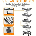 Fruit and Vegetable Basket Storage Cart with Wheels 4-Tier & 5-Tier Stackable Metal Rolling Produce Rack for Kitchen Pantry Bathroom Corner