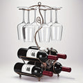 Countertop Wine Rack with Wine Glass Holder Holds 4 Bottles and 6 Glasses Iron Retro Bar Organizer for Kitchen Home Bar Pantry Dining Room