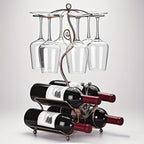 Countertop Wine Rack with Wine Glass Holder Holds 4 Bottles and 6 Glasses Iron Retro Bar Organizer for Kitchen Home Bar Pantry Dining Room