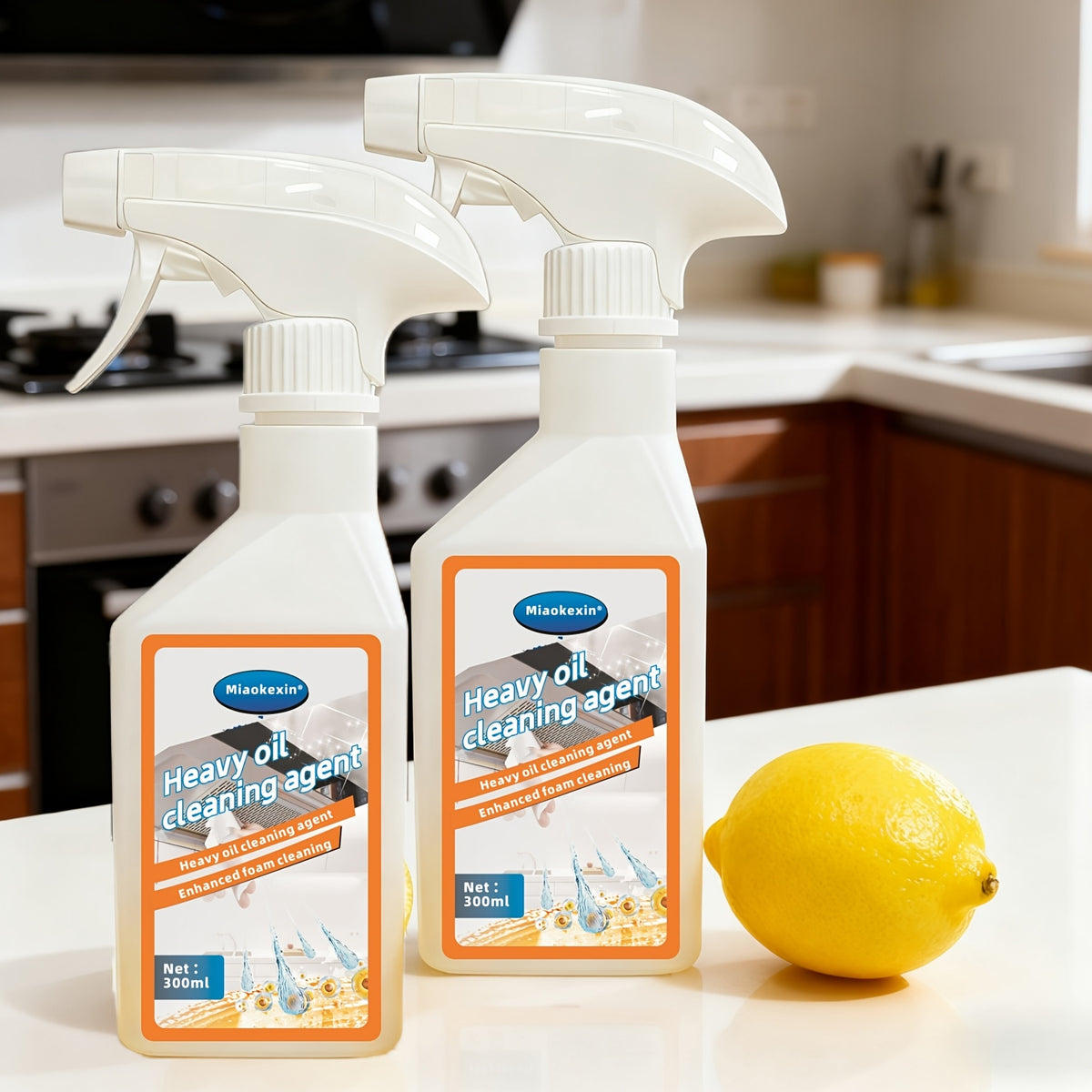 Heavy-Duty Kitchen Degreaser Foam Cleaner 10.14oz - Lemon Scent Grease & Oil Remover for Stoves, Ovens & Grills, Citric Acid & Coconut Oil Formula, Deep Foam Cleaning Action