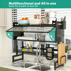 Multi-Tier Dish Rack with Dust-Proof Cover – Black Kitchen Countertop Drying Rack for Dishes, Drain Rack for Kitchen Sink, Space-Saving Utensil Storage Organizer for Household Kitchen