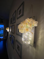 Mason Jar Wall Decor Set of 2 – Rustic Farmhouse Wall Sconces with Ivory Hydrangea Flowers & Light Fixture | Handmade Home Decor