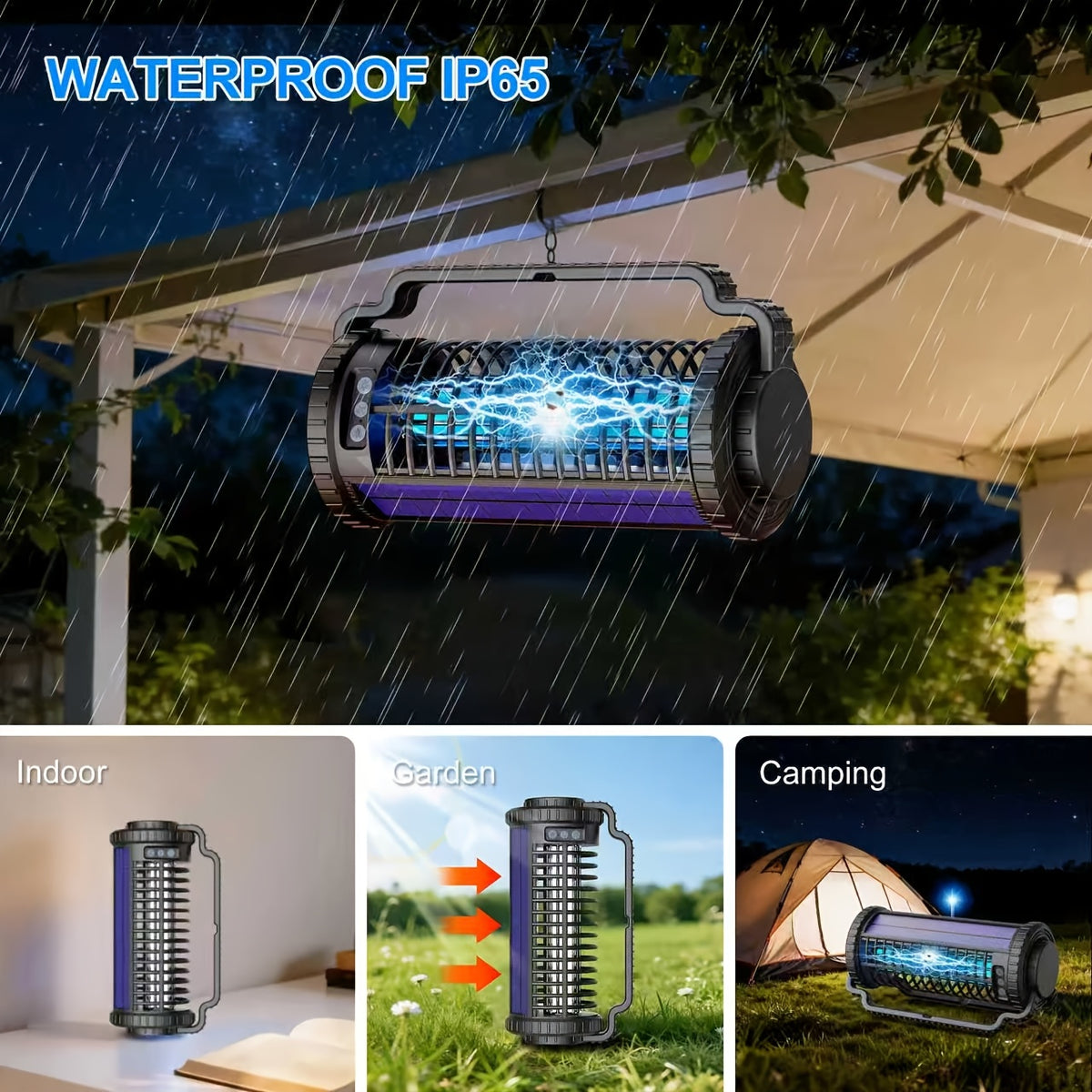 4000mAh Solar Bug Zapper USB Dual Charging Auto Light Sensor 360° Rotatable UV Mosquito Killer Fly Trap Chemical-Free Indoor Outdoor Camping Garden Patio Courtyard