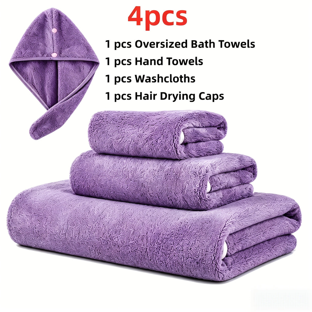 Microfiber Bath Towel Set 4 or 8 Piece – Extra Large 71×35” Ultra-Soft Quick Dry – Includes Bath Towel, Hand Towels, Washcloths & Hair Drying Cap for Bathroom, Hotel & Gym