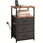 USB Charging Nightstand with 3 Drawers and Storage Shelf Side End Table Heavy Duty Night Stand for Bedroom Dorm Small Spaces USB Port and Power Outlet