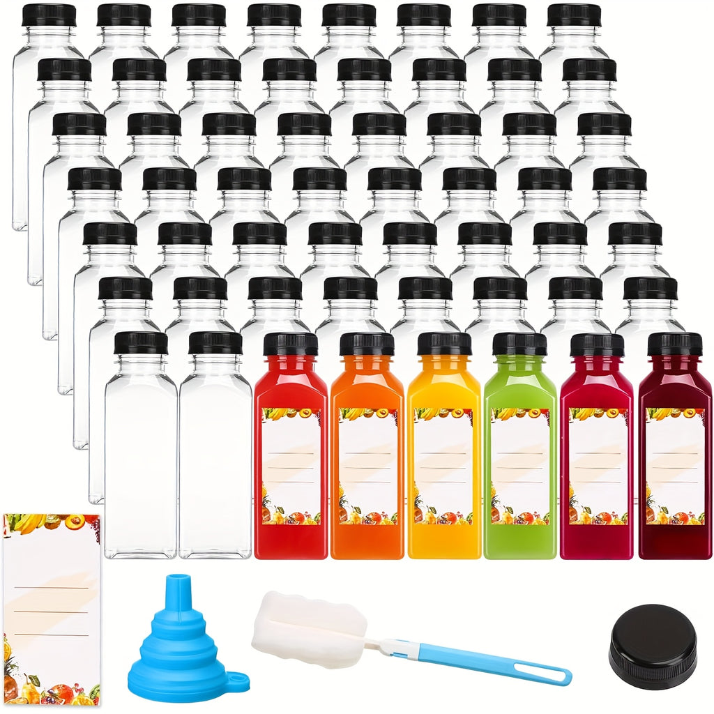 16oz Plastic Juice Bottles with Caps Bulk Set - Reusable Clear Beverage Containers with Lids for Juice Smoothies Milk Refrigerator Storage