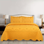 Quilted Embroidered Bedspread Set 3 Pcs – Floral Embroidery, 100% Polyester, Wrinkle-Resistant Lightweight Coverlet for Queen & King Bedroom Decor, 16 Colors