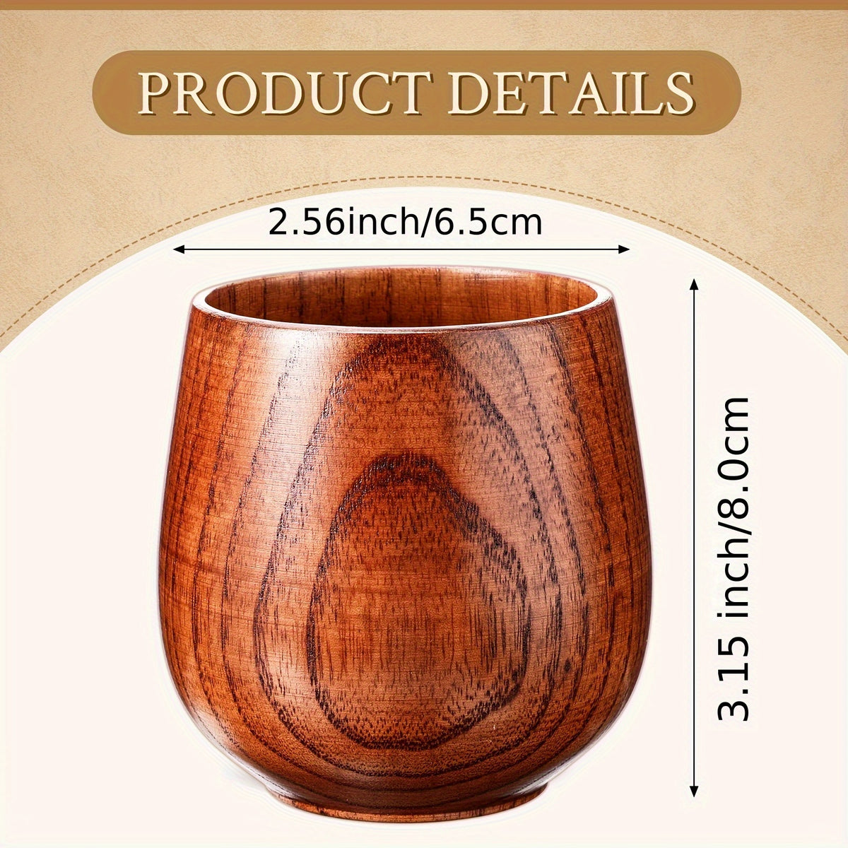 Wooden Tea Cups Set of 10 | Japanese Solid Wood Coffee Mugs 6oz Natural Drinking Teacup for Milk Hot Drinks Home & Kitchen