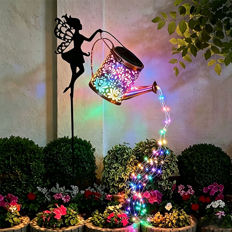 Solar Fairy Watering Can Light with String Lights – Vintage Metal Outdoor Garden Lamp, 600mAh Battery, Auto Dusk-to-Dawn, Portable Pathway & Patio Decor Light for Lawn & Garden, White or Colorful