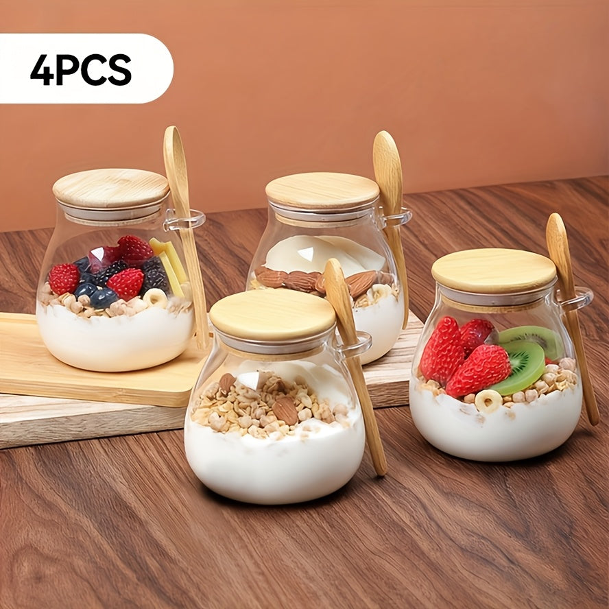 4-Pack 11.96oz Glass Meal Prep Jars with Lids & Spoons – Overnight Oats, Chia Pudding, Yogurt & Salad Containers