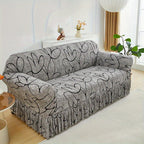 Elastic Sofa Cover with Printed Skirt - Universal Stretch Couch Slipcover Furniture Protector 2 3 4 Seater Living Room Bedroom Office All Seasons