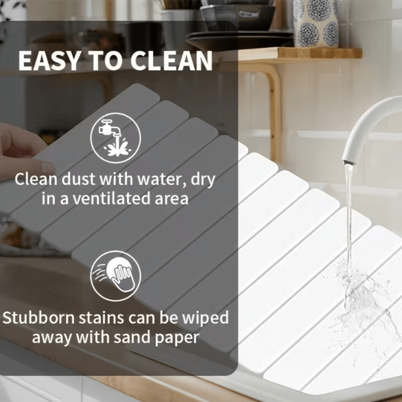 Diatomite Dish Drying Mat Set 7pcs, Super Absorbent Fast-Dry Kitchen Counter Mat, Heat Resistant Trivet & Non-Slip Foldable Stone Texture Mat for Dishes, Sink & Bathroom, Food Safe, Great Gift