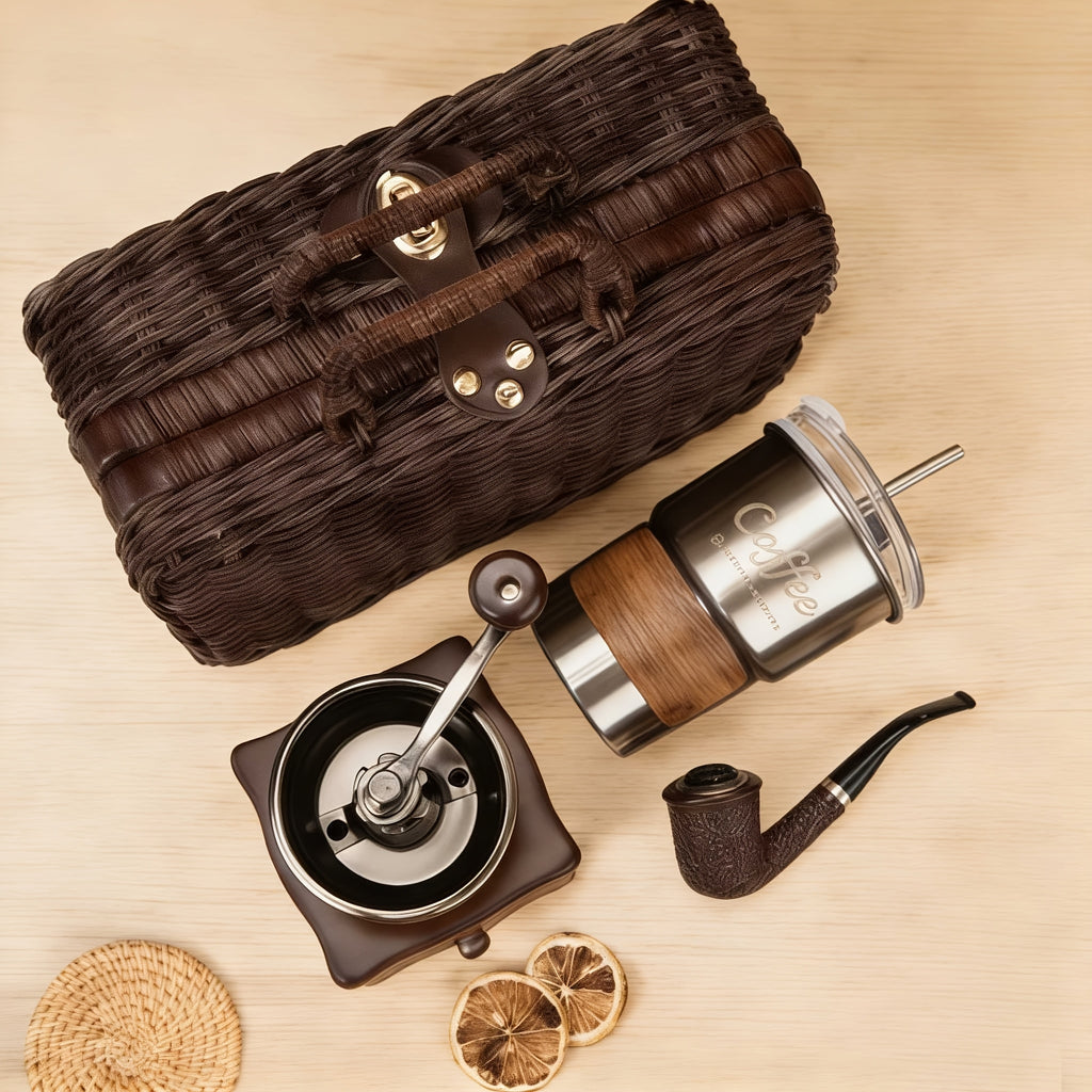 Portable Hand Grinder Coffee Set for Travel Office Outdoor | Manual Coffee Grinder Gift Set with Stainless Steel Burr