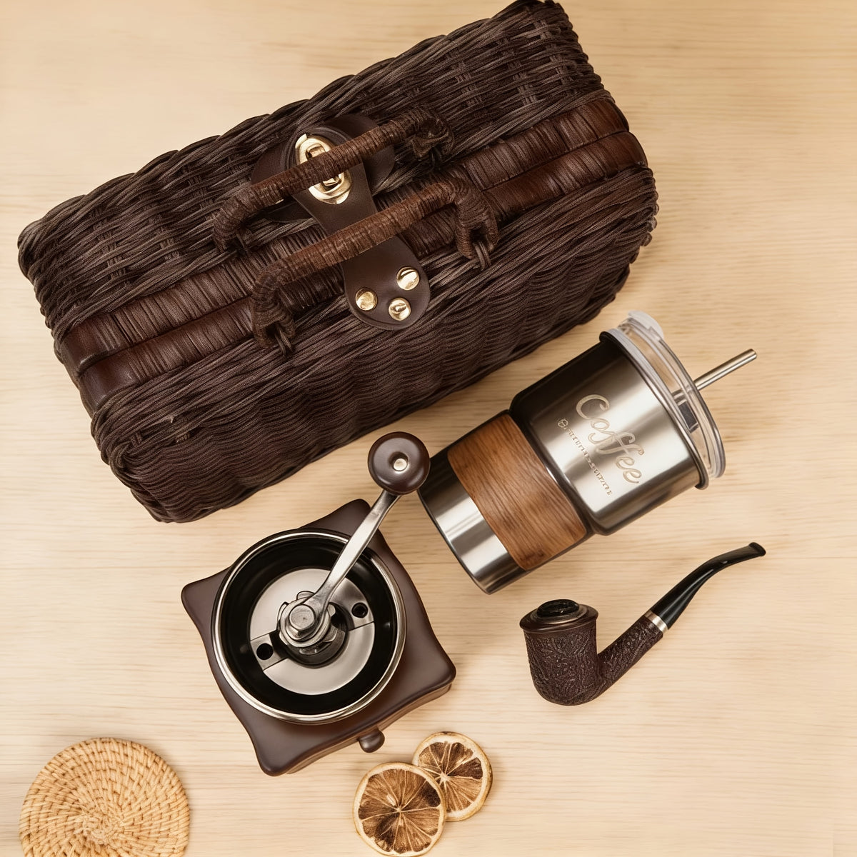 Portable Hand Grinder Coffee Set for Travel Office Outdoor | Manual Coffee Grinder Gift Set with Stainless Steel Burr
