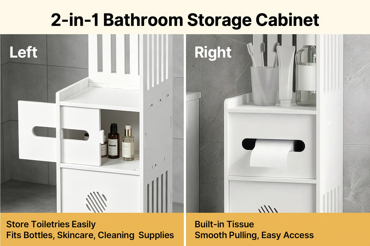 Large Capacity Bathroom Organizer Storage Cabinet with Toilet Paper Holder – Waterproof Dustproof Wall-Mount Bathroom Storage for Kitchen Bedroom Living Room Dining Room, Easy to Install