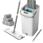 Rotating Flat Mop and Bucket Set with 6 Replaceable Microfiber Pads, Hands-Free Wringing Flexible Spin Mop for Wet Dry Floor Cleaning, Household Cleaning Tools for Hardwood Tile Laminate