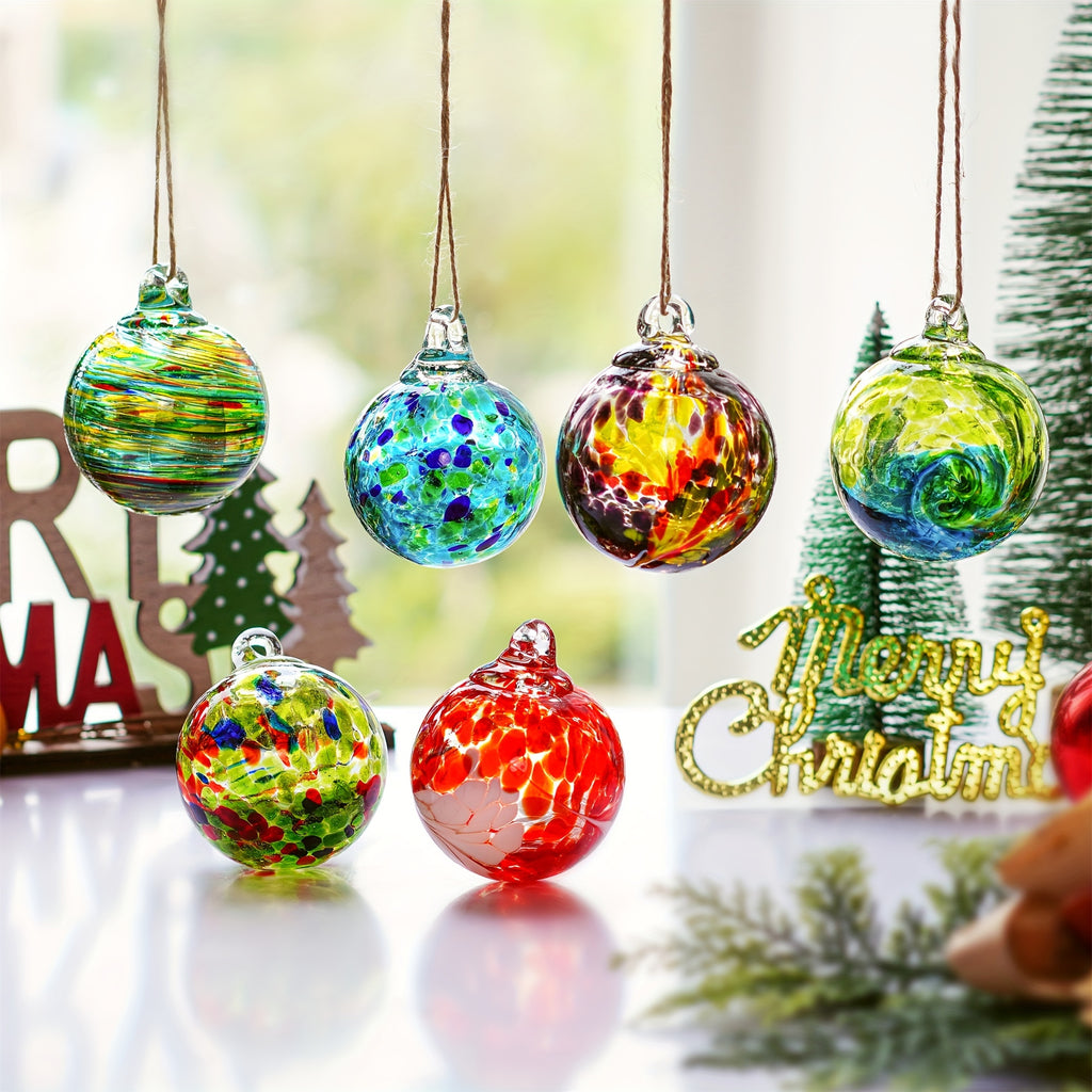 Hand-Blown Glass Witch Balls Friendship Balls Set of 6 Hanging Glass Gazing Spheres for Garden Home Classroom Christmas Halloween Thanksgiving Birthday Gift