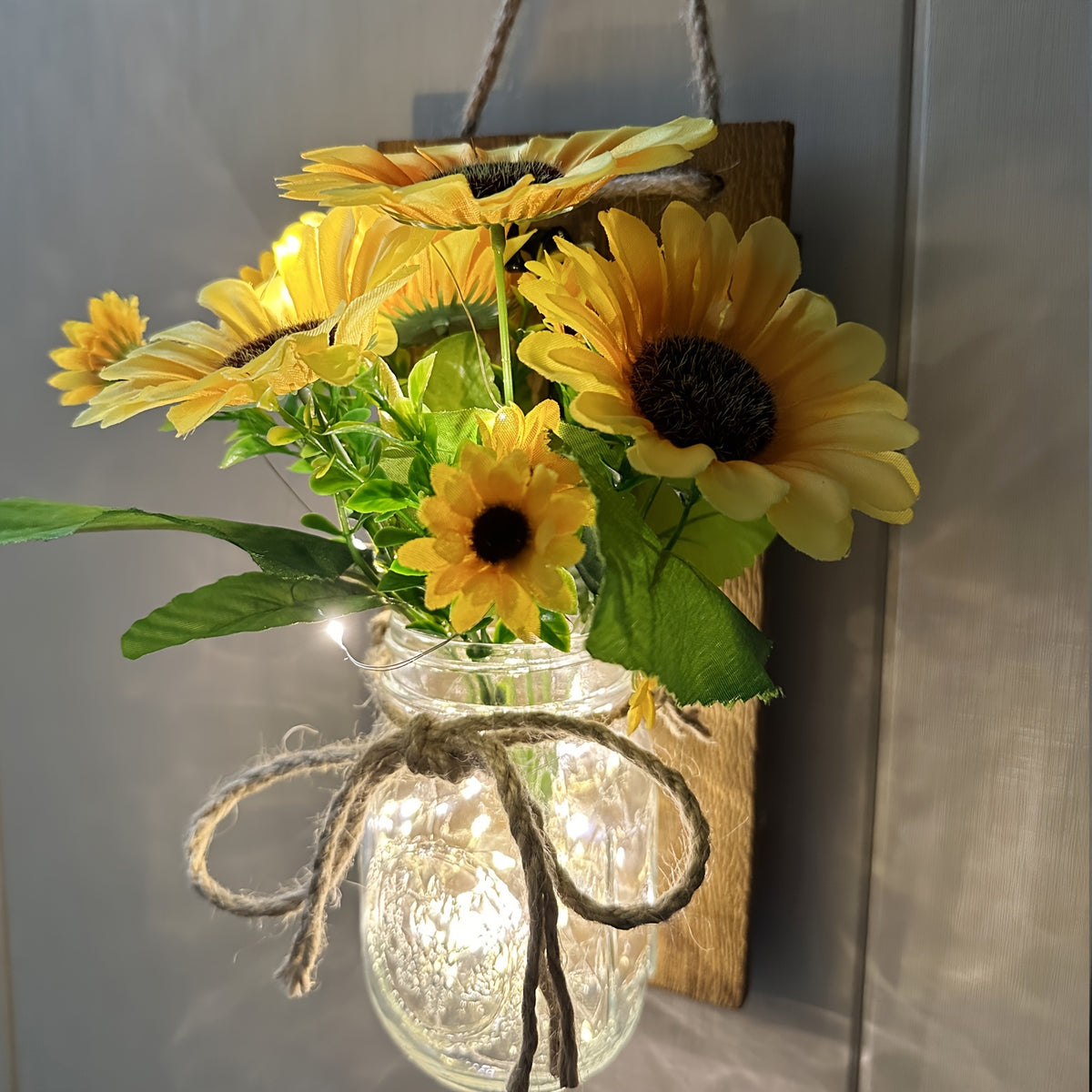 Sunflower Mason Jar Wall Lamp Set of 2 – DIY Artificial Flower Night Light Atmosphere Lamp for Party, Holiday & Home Decoration