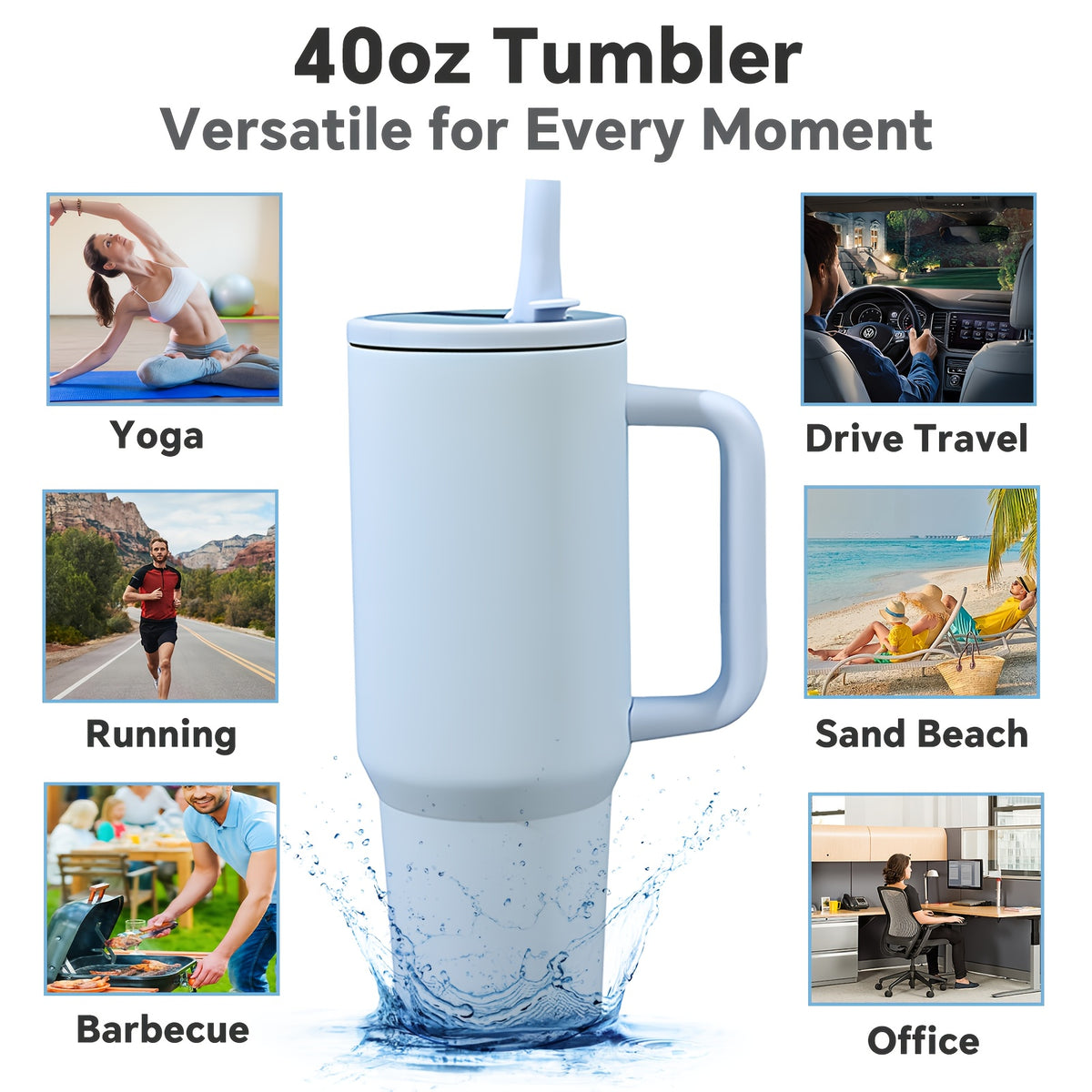 40oz Insulated Tumbler with Straw & Handle - Double Wall Stainless Steel Vacuum Cup for Hot & Cold Drinks, Reusable Travel Mug, 8 Colors | Nuvia Haven