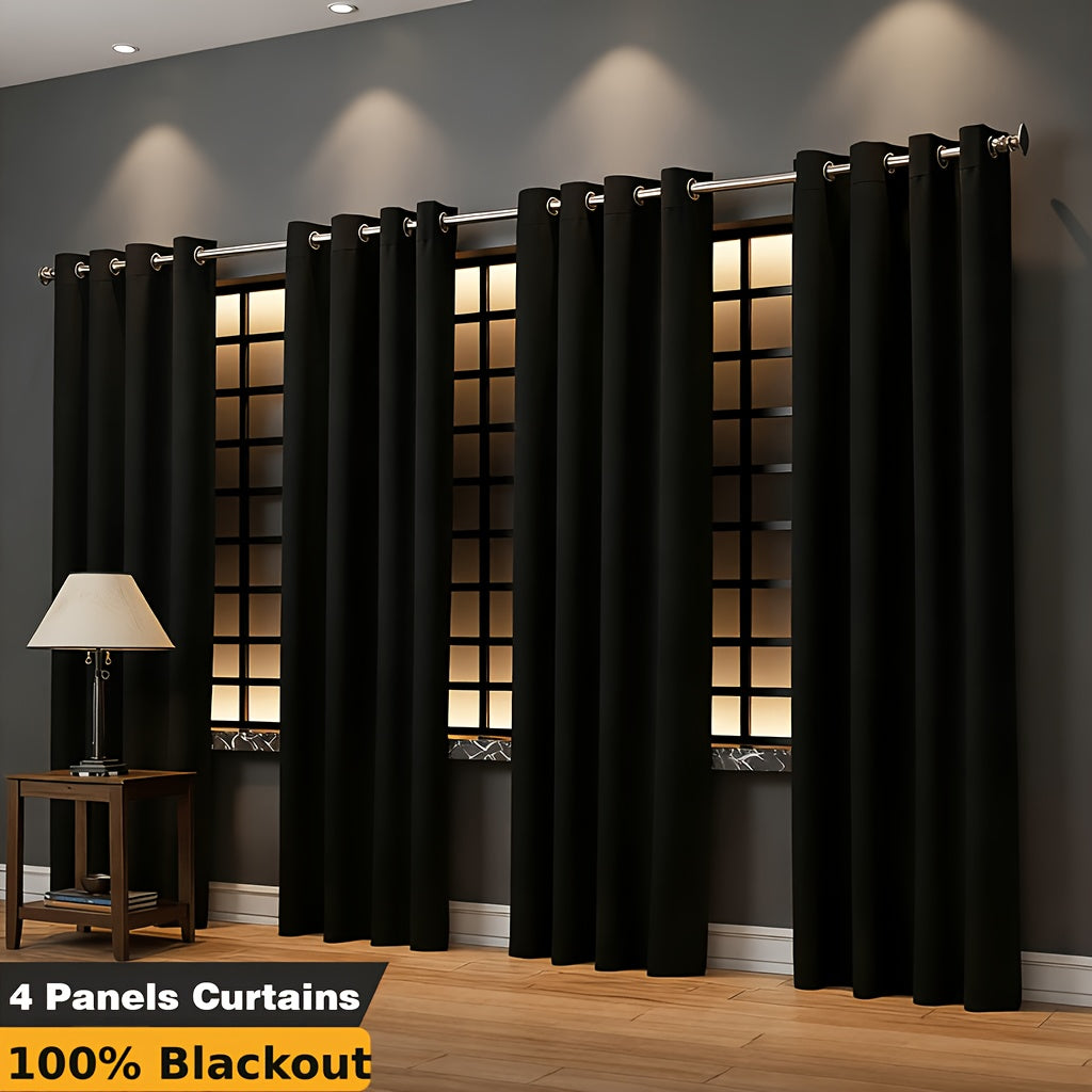 4-Panel Blackout Curtains Set Heat Insulating Noise Reducing Privacy Drapes for Bedroom Living Room Balcony – 6 Sizes 4 Colors