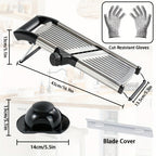 Adjustable Mandoline Slicer with 5 Thickness Settings – Stainless Steel Vegetable Slicer & Grater for Onion, Potato, Carrot, Cheese & Fruit – Professional Kitchen Tool, Optional Cut-Resistant Gloves