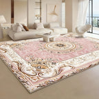 Luxury Velvet Floral Area Rug 852GSM Low Pile Machine Washable Non-Slip Vintage Checkered Design for Bedroom Living Room Dining Office 5 Sizes