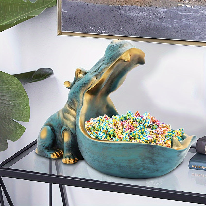 Hippo Statue Resin Figurine Big Mouth Candy Dish Key Bowl Sundries Container Hippopotamus Sculpture Table Decor Art Halloween Christmas Decoration Gift
