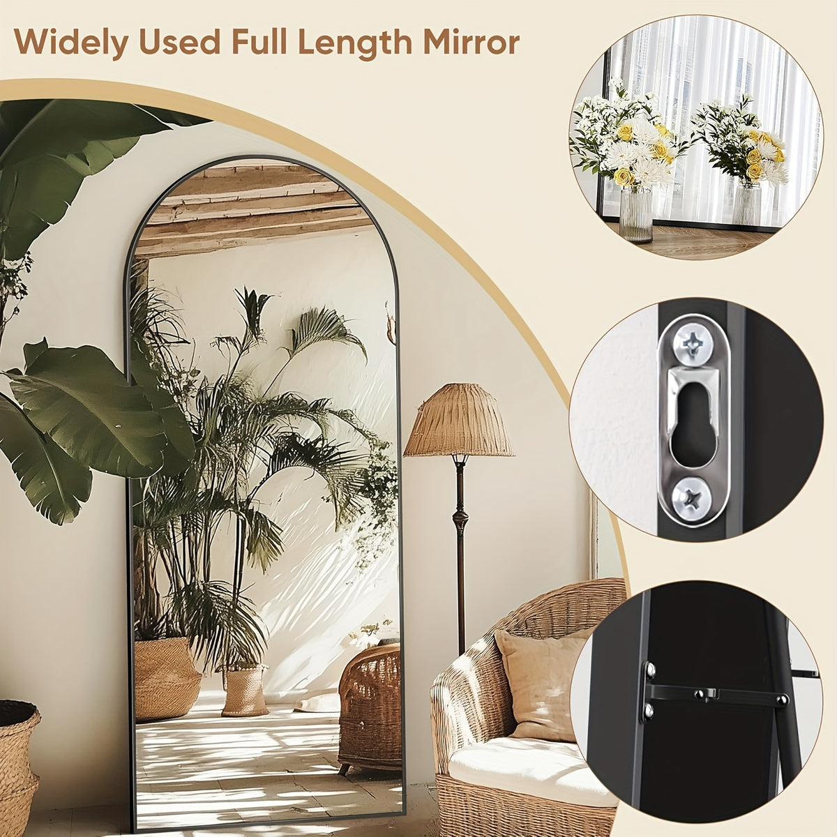 Full Length Floor Mirror Arched Freestanding Large Full Body Standing Mirror with Sturdy Base Polished Surface for Bedroom Living Room Bathroom Space Enhancing Home Decor