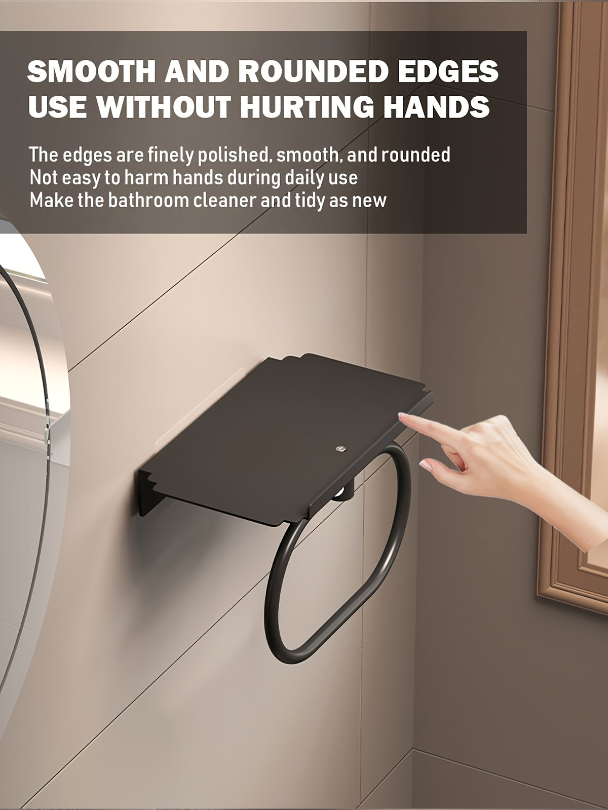 Oval Metal Towel Ring Wall Mounted – No-Drill Bathroom Organizer, Modern Matte Black Finish, Durable & Elegant Home Decor