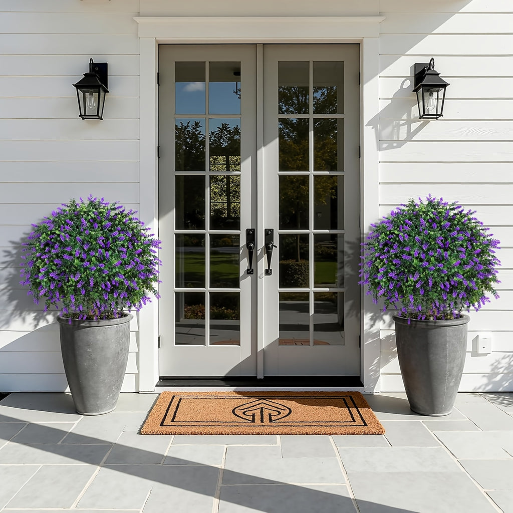 Artificial Lavender Topiary Ball Trees 2 Pack with Ground Spike – UV Resistant Faux Cedar Evergreen Shrubs for Outdoor Front Porch, Garden, Backyard & Indoor Home Decor