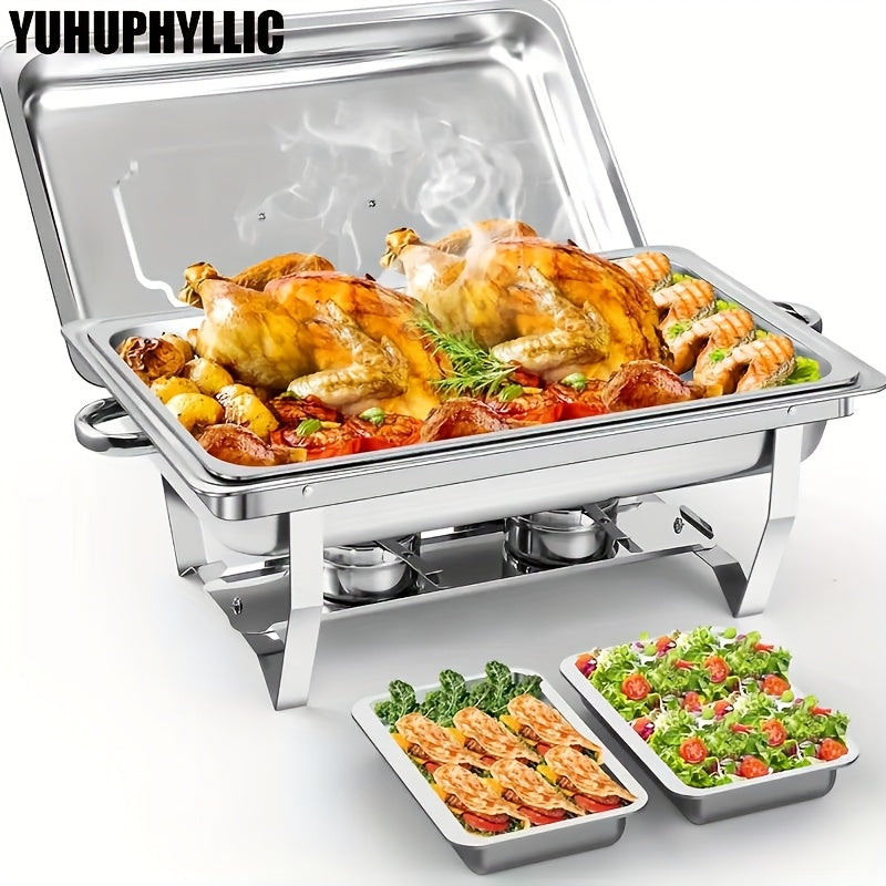 3-Compartment Buffet Food Warmer Chafing Dish Set with Water Tray, Cover & Baking Tray – Stainless Steel Party Server for Holidays, Birthdays & Catering Events