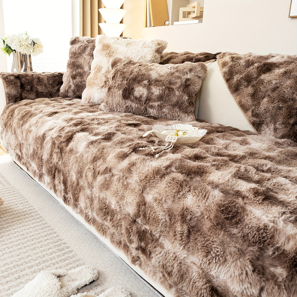 Faux Lamb Fluffy Sofa Cover Modern Gradient – Thick Plush Pet-Friendly Polyester Sofa Protector, Machine Washable 450-500g Fabric for Single, Double, Triple & Combination Sofas