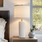 27" Modern Ceramic Table Lamp Set of 2 – Farmhouse Bedside Lamps with 3 Color Temperatures for Bedroom, Living Room & Office (LED Bulb Included)